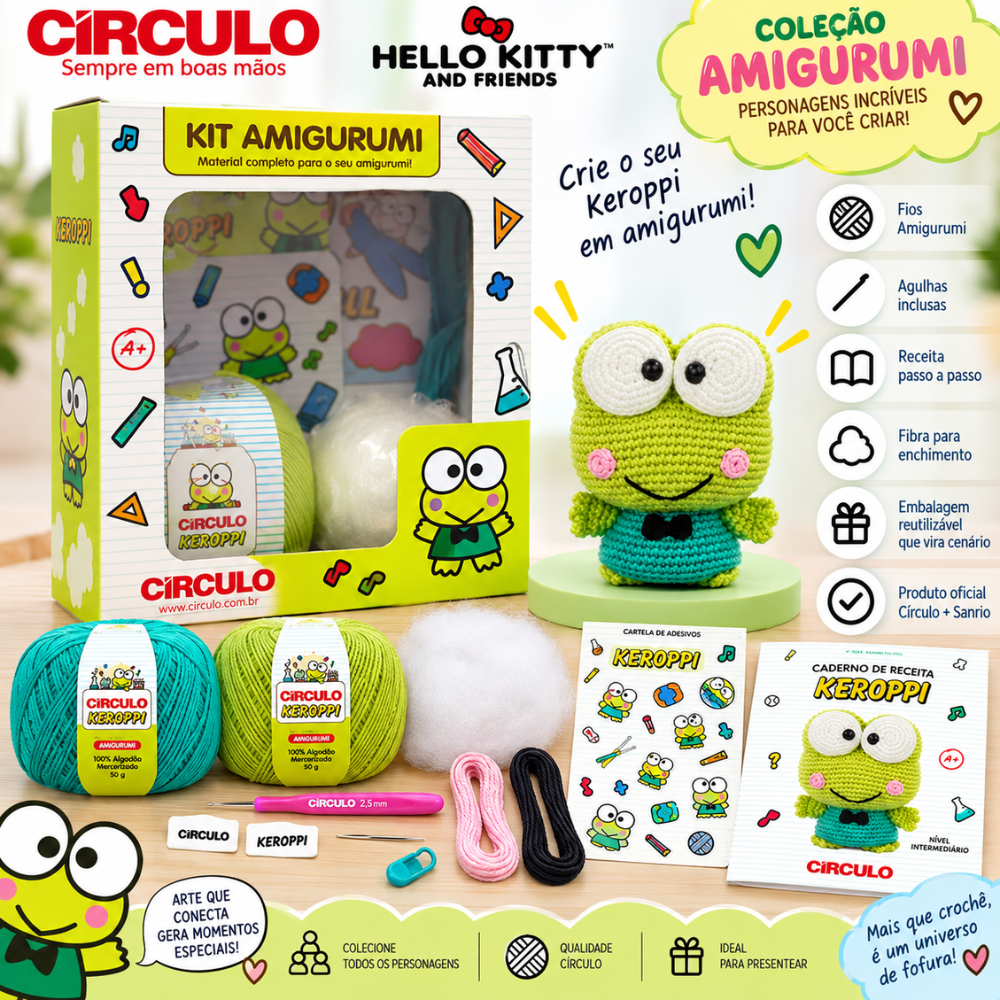 Kit Amigurumi Hello Kitty and Friends Círculo Cor 02 Keroppi