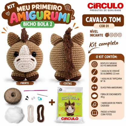 Kit Meu Primeiro Amigurumi Bicho Bola 2 Cor 01 Cavalo Tom