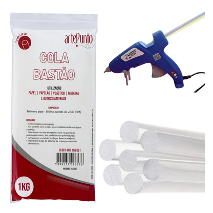 Bastão de Cola Quente 7mm x 30cm Transparente pacote com 1kg