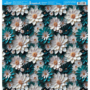 Papel Scrapbook Litoarte SBB-214 Flores Brancas e Verde 30,5x30,5cm