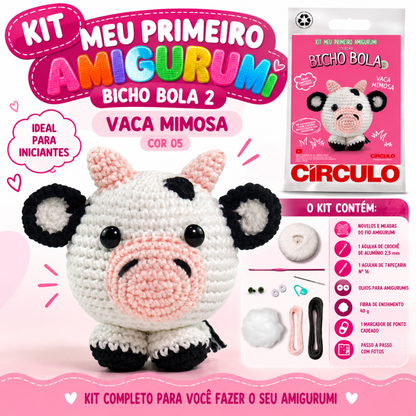 Kit Meu Primeiro Amigurumi Bicho Bola 2 Cor 05 Vaca Mimosa