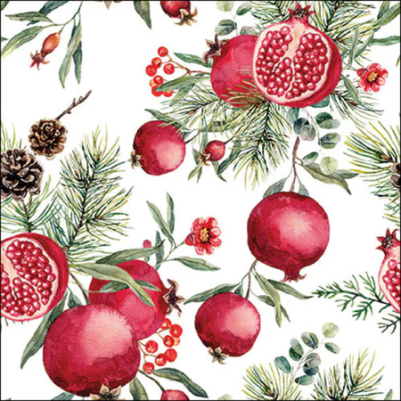 Guardanapo de Papel Decoupage 33x33 33320155 Natal Pomegranates White