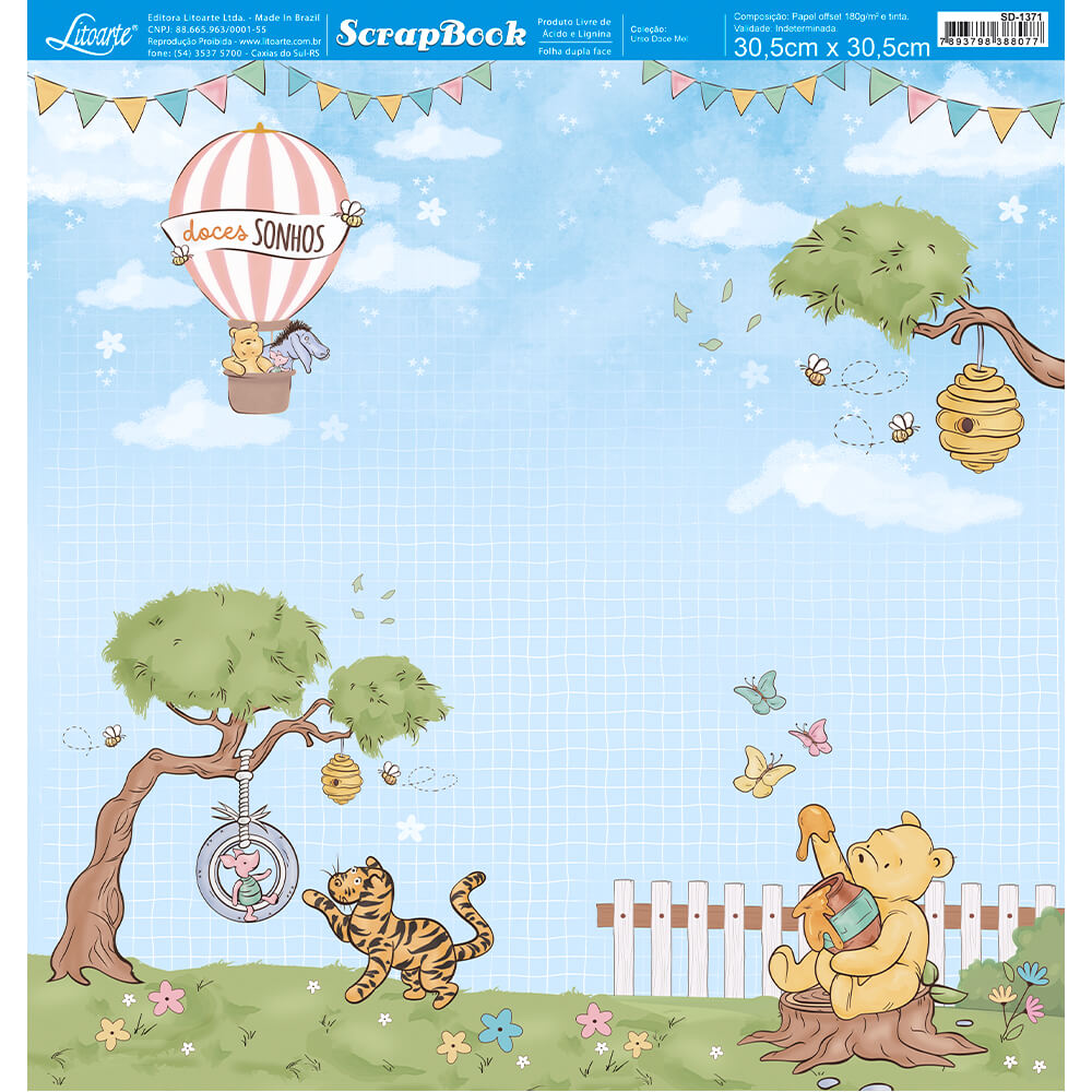 Papel Scrapbook Litoarte SD-1371 Urso Doce Mel 30,5x30,5cm