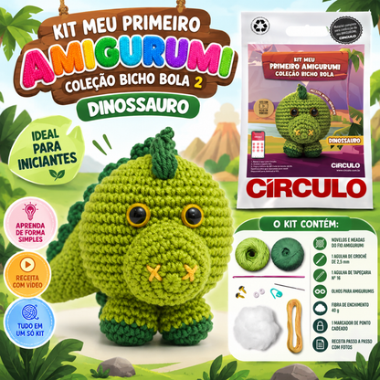 Kit Meu Primeiro Amigurumi Bicho Bola Cor 09 Dinossauro