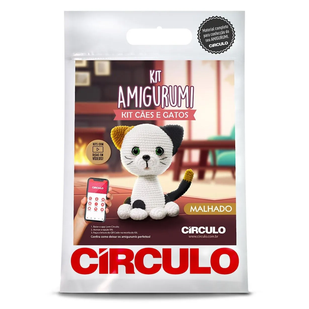 Kit Amigurumi Cães e Gatos Círculo Cor 6 Gato Malhado