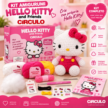 Kit Amigurumi Hello Kitty and Friends Círculo Cor 01 Hello Kitty