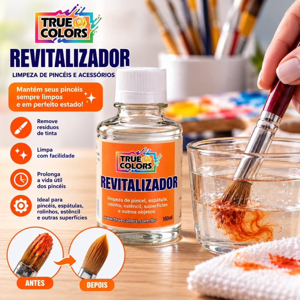 Revitalizador True Colors 100ml para Limpeza de Pincéis e Acessórios