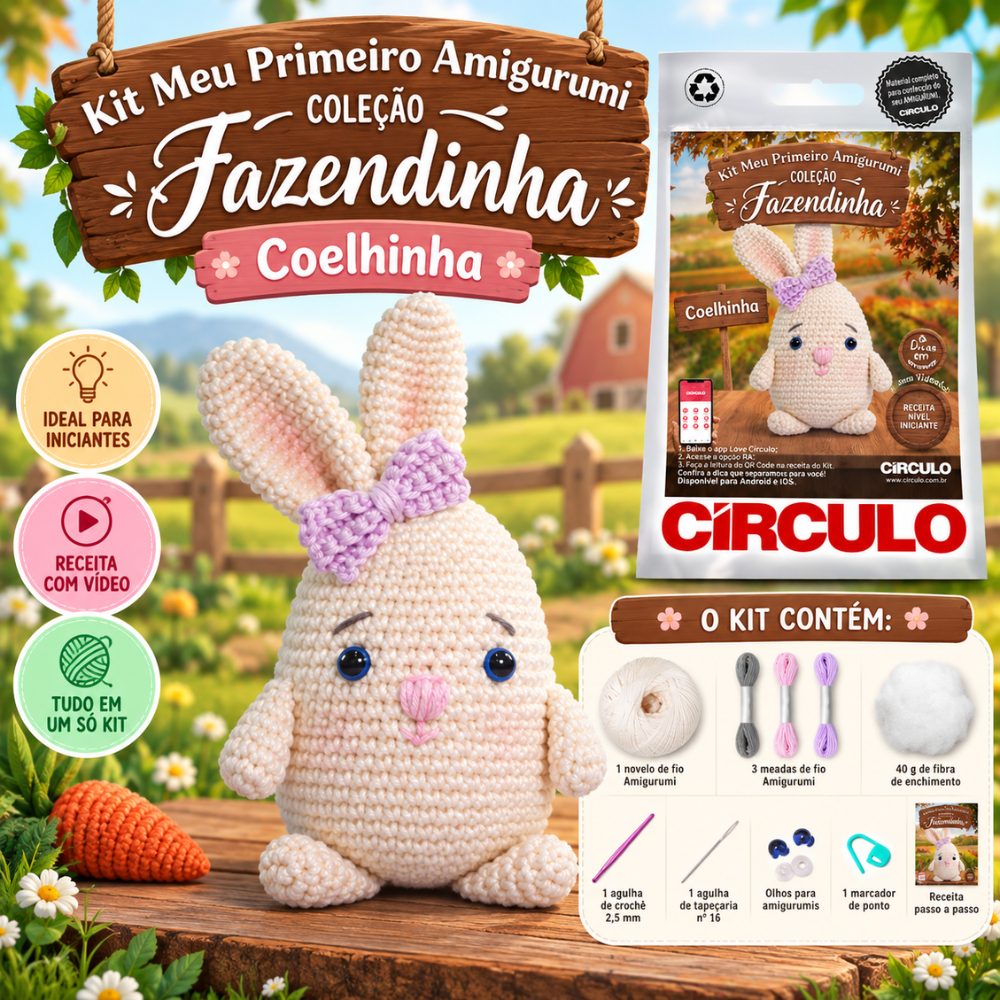 Kit Amigurumi Fazendinha Círculo Cor 01 Coelhinha