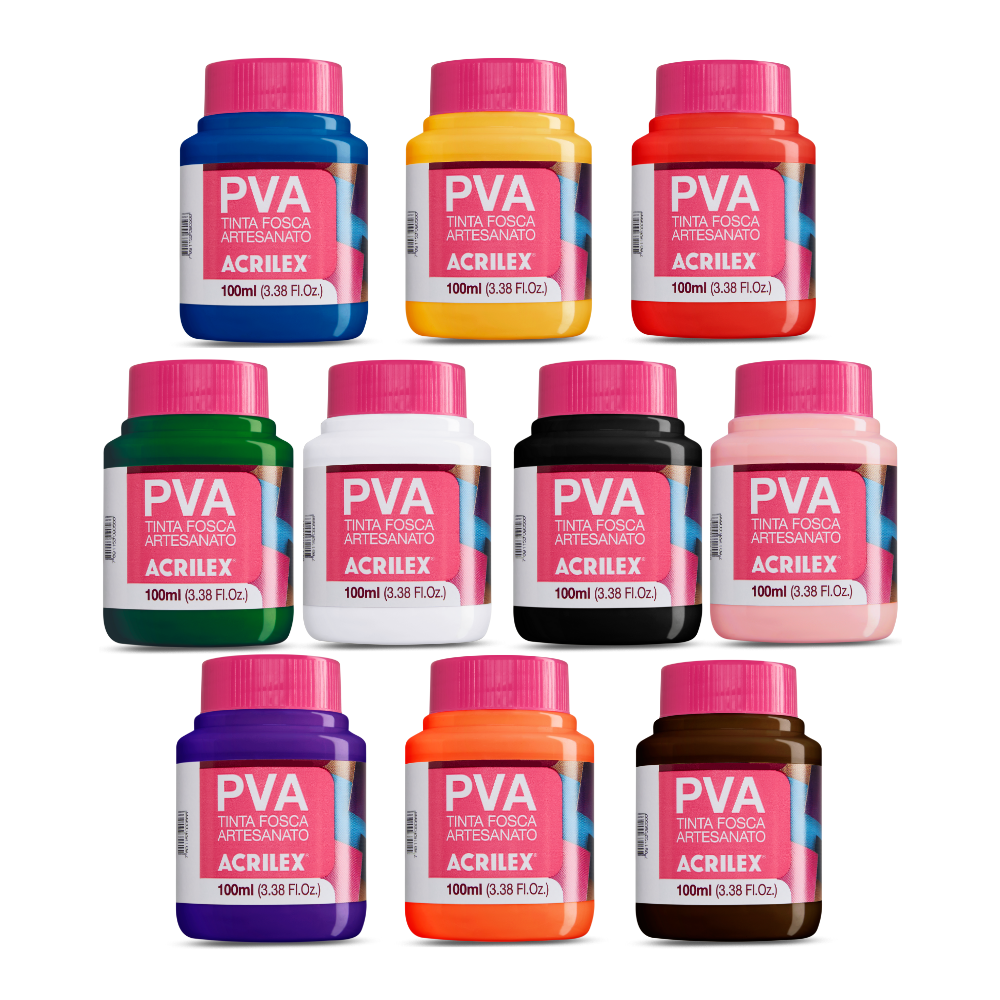 Kit 10 Tintas PVA Acrilex 100ml Fosca Artesanato