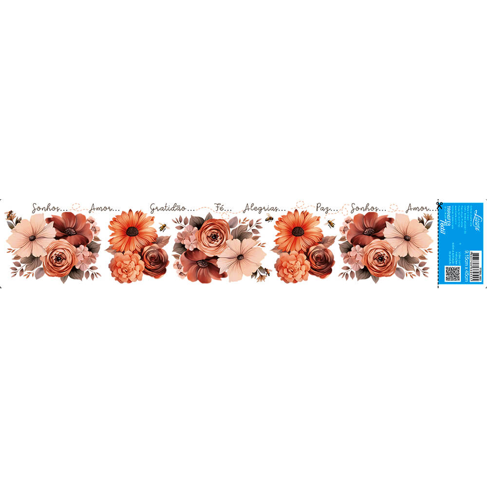 Transfer Têxtil Litoarte 45x9,5cm TTB6L-003 Lili Negrão Floral Cor Terrosos