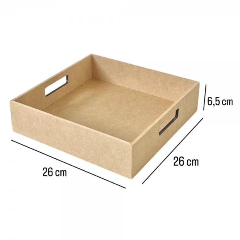 Bandeja em MDF Quadrada com Alça Reta Clean 26x26x6,5cm