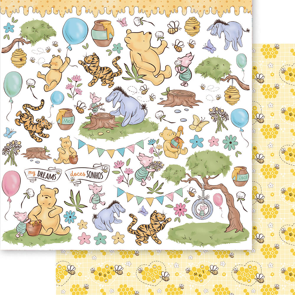 Papel Scrapbook Litoarte SD-1374 Urso Doce Mel 30,5x30,5cm