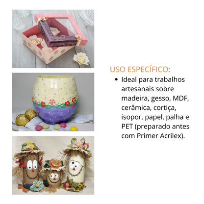 Kit 12 Tintas PVA Acrilex 100ml Fosca Artesanato