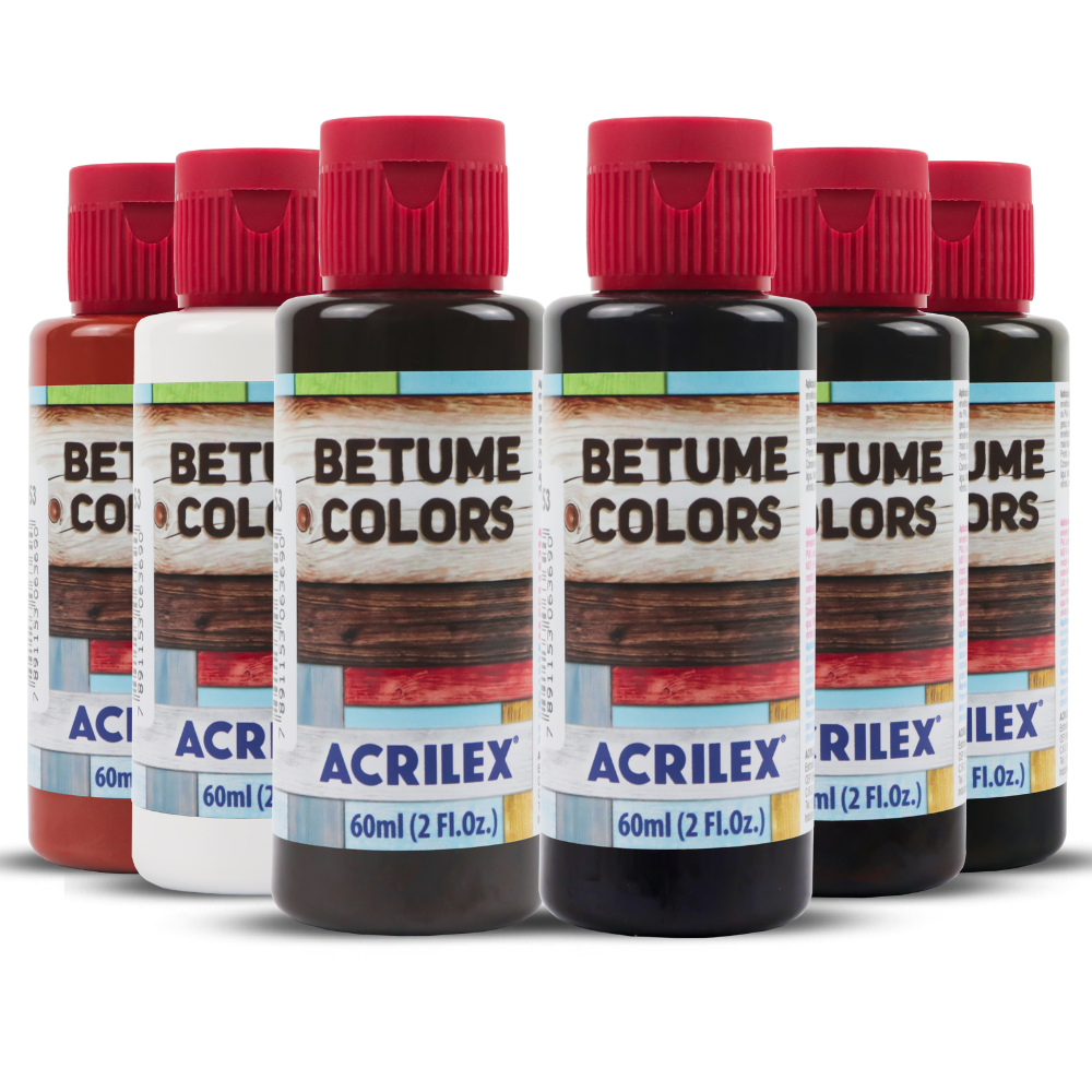 Kit 6 Tintas Betume Colors Acrilex 60ml Tinta Envelhecedora