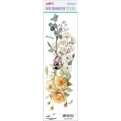 Transfer Têxtil 10x30cm  Opa 3823 Flores e Pássaros