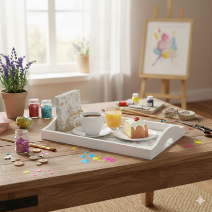 Bandeja em MDF Retangular Baixa com Alça 31x19,5x4cm