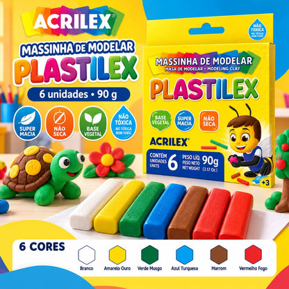 Massinha de Modelar Plastilex Acrilex 90g com 6 Unidades
