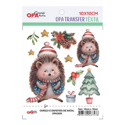 Transfer Têxtil 10x10cm  Opa 3859 Natal Ouriço e Enfeites