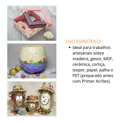 Kit 6 Tintas PVA Acrilex 100ml Fosca Artesanato