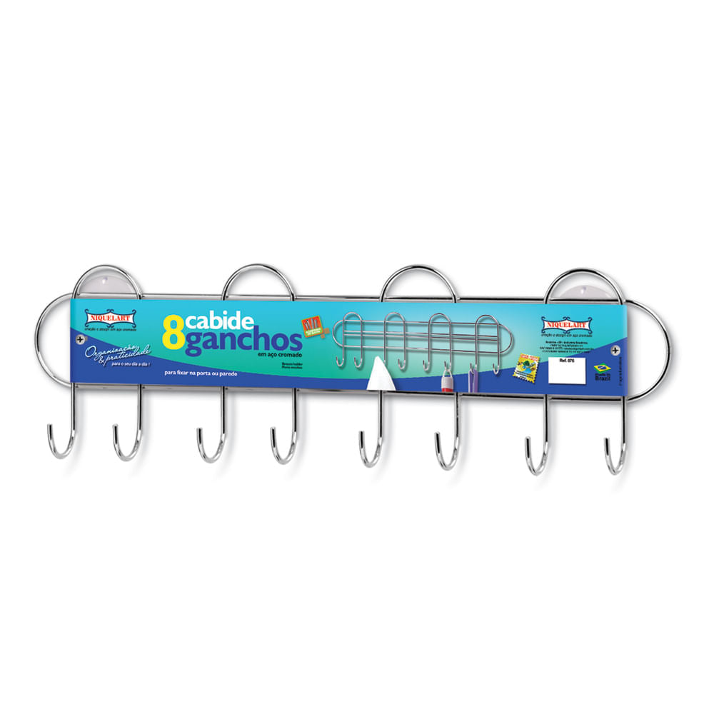 Cabide com 8 Ganchos em Aço Cromado 075 Niquelart
