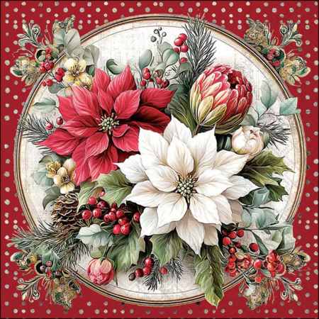 Guardanapo de Papel Decoupage 33x33 Natal Florals Scene Red 33321026