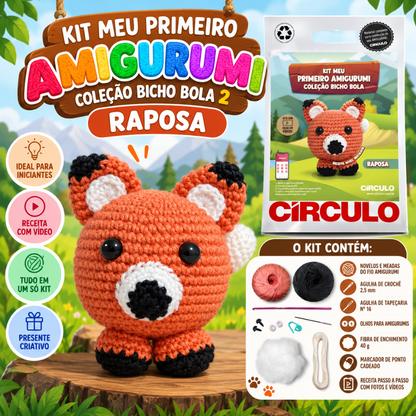Kit Meu Primeiro Amigurumi Bicho Bola Cor 10 Raposa