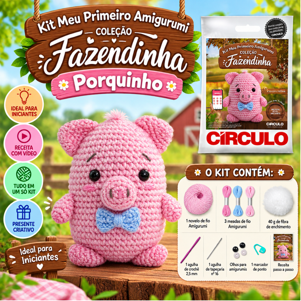 Kit Amigurumi Fazendinha Círculo Cor 04 Porquinho