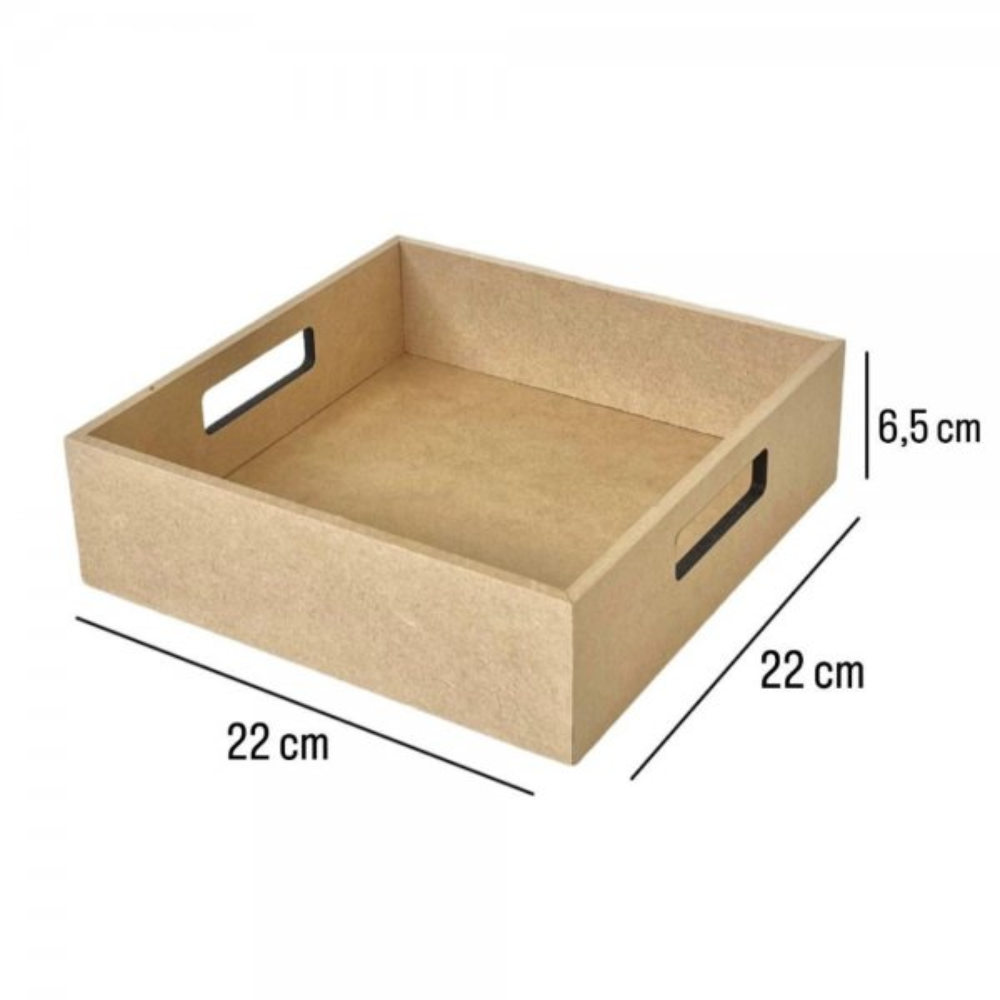 Bandeja em MDF Quadrada com Alça Reta Clean 22x22x6,5cm
