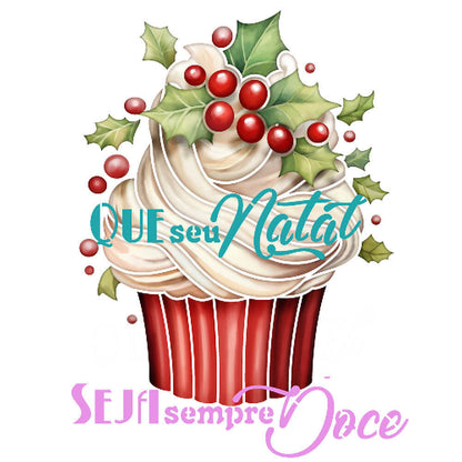 Stencil Litoarte 25x25 STXXVN-010 Natal Cupcakes Que Seu Natal Seja Sempre Doce