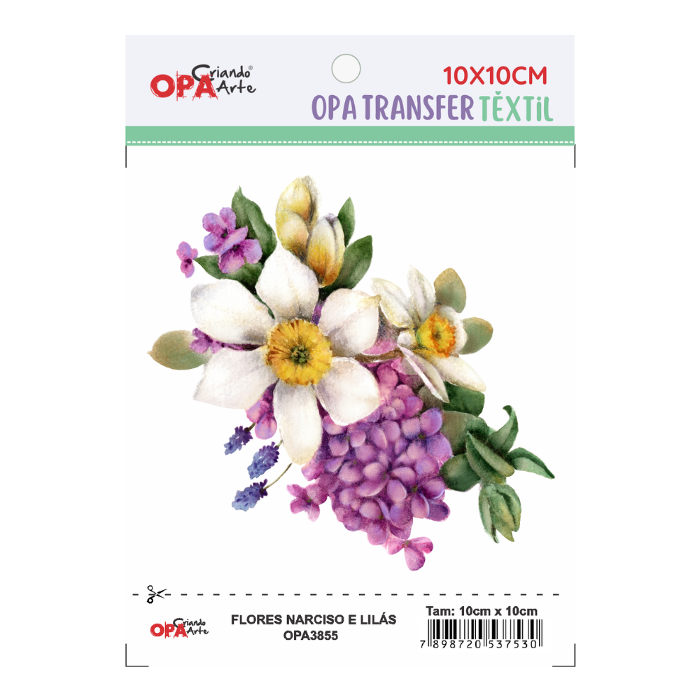 Transfer Têxtil 10x10cm  Opa 3855 Flores Narciso e Lilás
