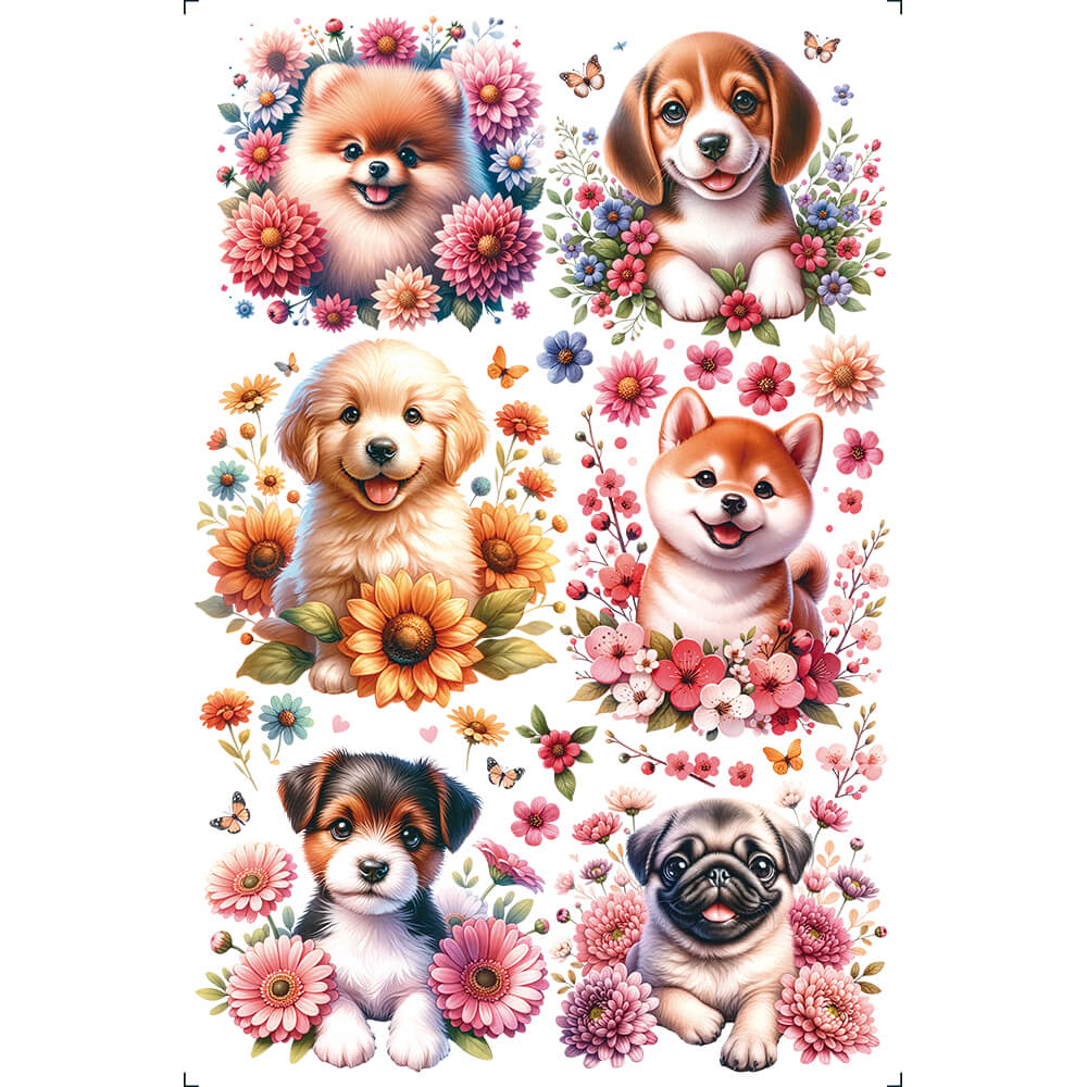 Transfer Litoarte 19,5x29,5 TIB-042 Cachorrinhos e Flores