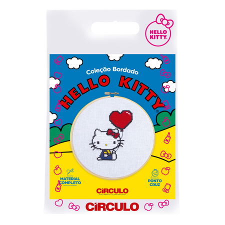 Kit Bordado Ponto Cruz Hello Kitty Círculo Cor 02 Coração