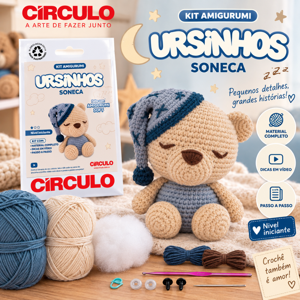 Kit Amigurumi Ursinhos Soft Círculo Cor 05 Soneca