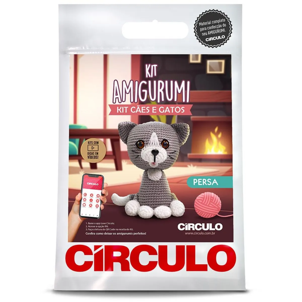 Kit Amigurumi Cães e Gatos Círculo Cor 4 Gato Persa
