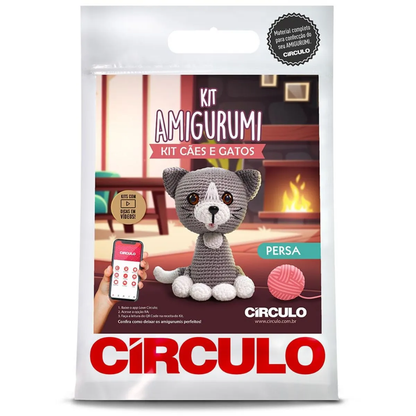 Kit Amigurumi Cães e Gatos Círculo Cor 4 Gato Persa