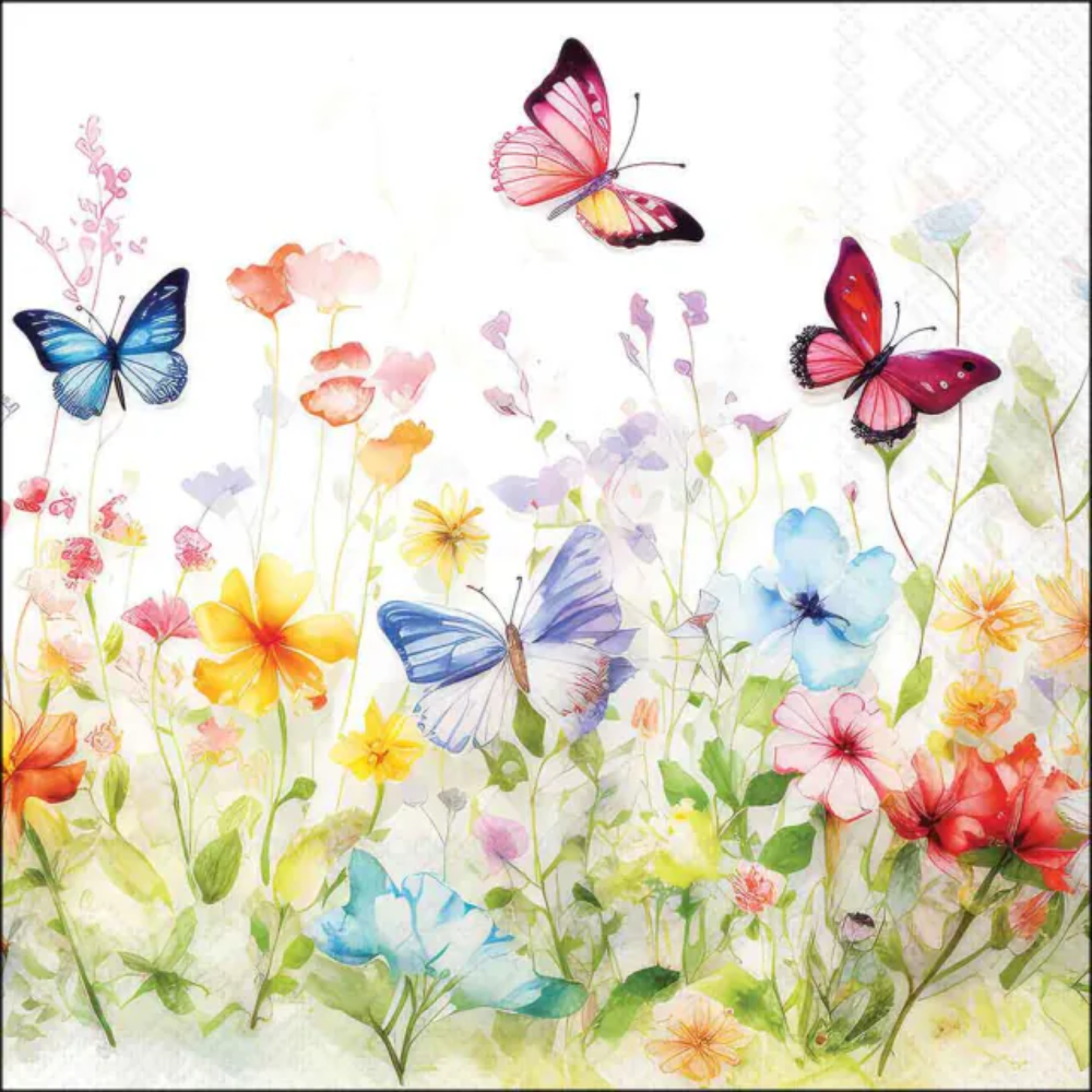 Guardanapo de Papel Decoupage 33x33 Butterflies in Field White 13320410