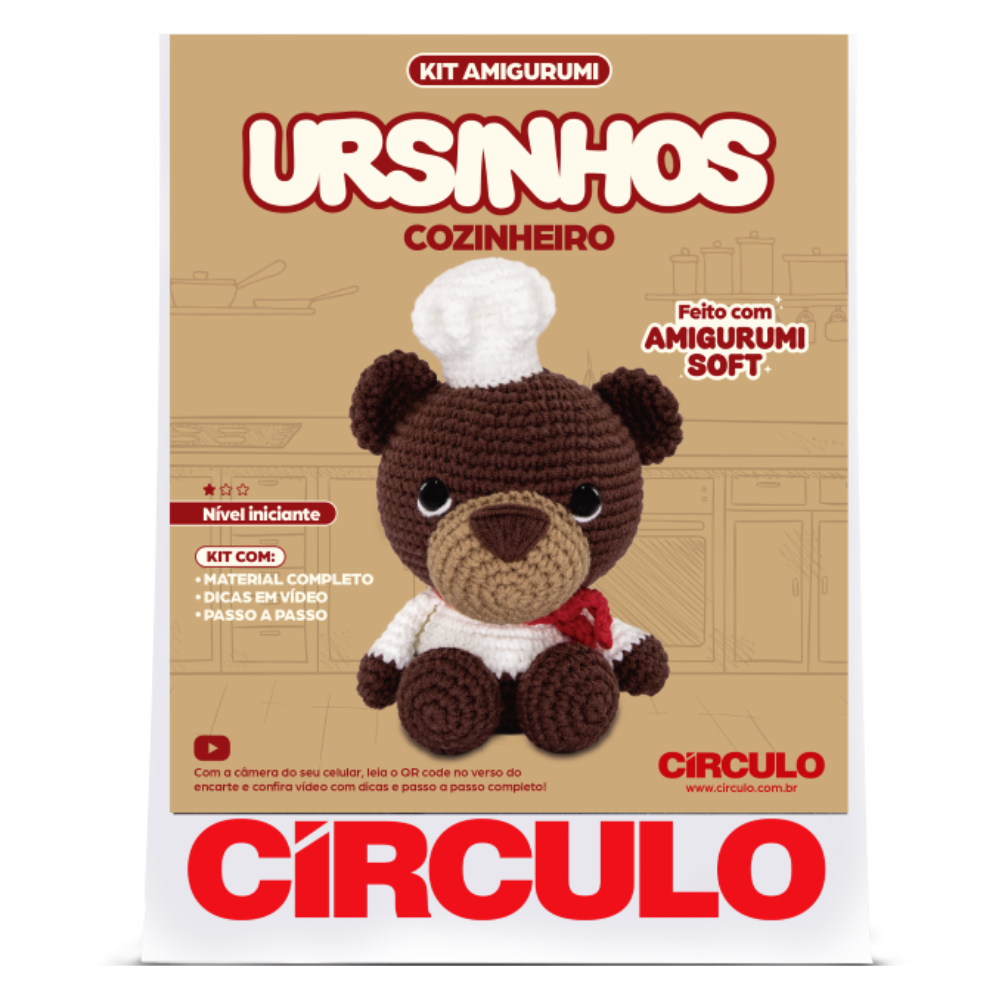 Kit Amigurumi Ursinhos Soft Círculo Cor 01 Cozinheiro