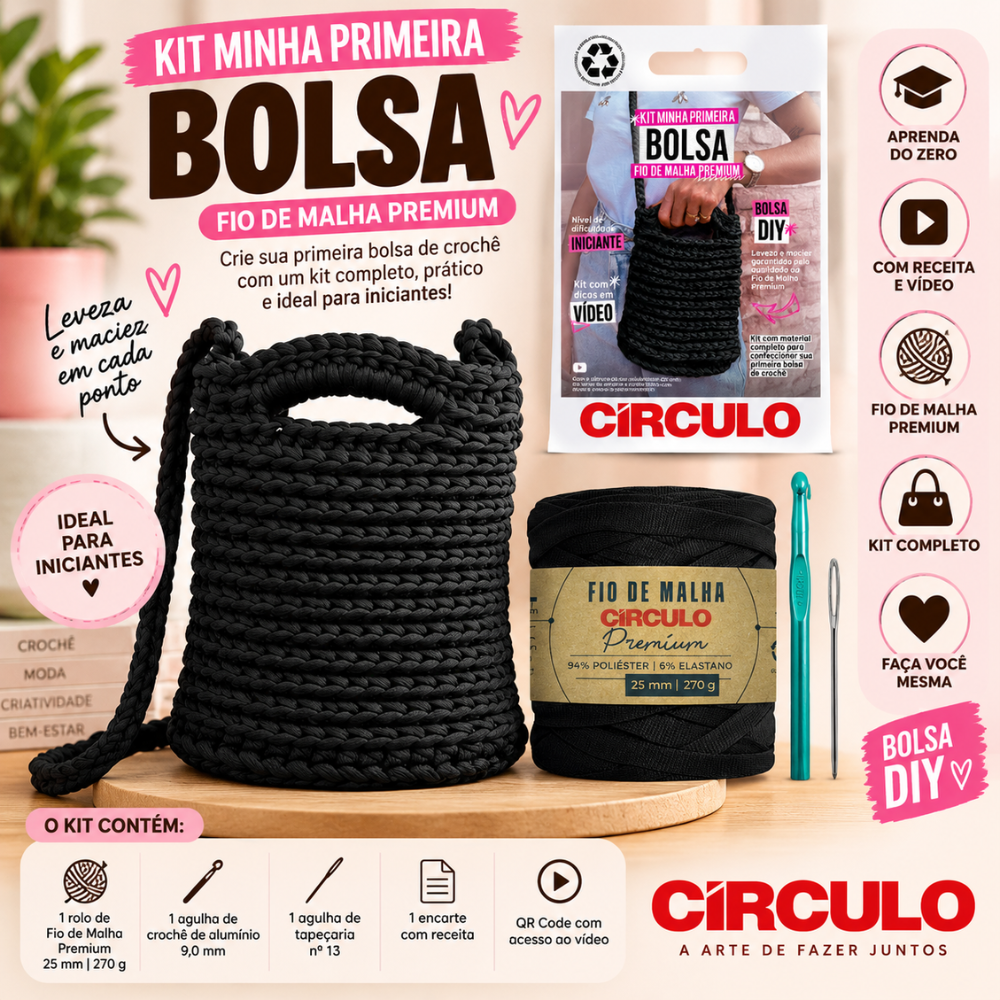 Kit Minha Primeira Bolsa Círculo Cor 03 Bolsa Preta