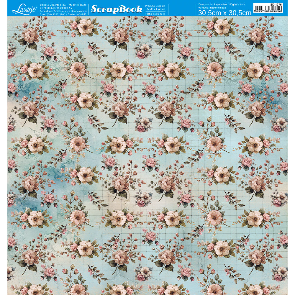 Papel Scrapbook Litoarte SD-1376 Conjunto Aconchego 30,5x30,5cm