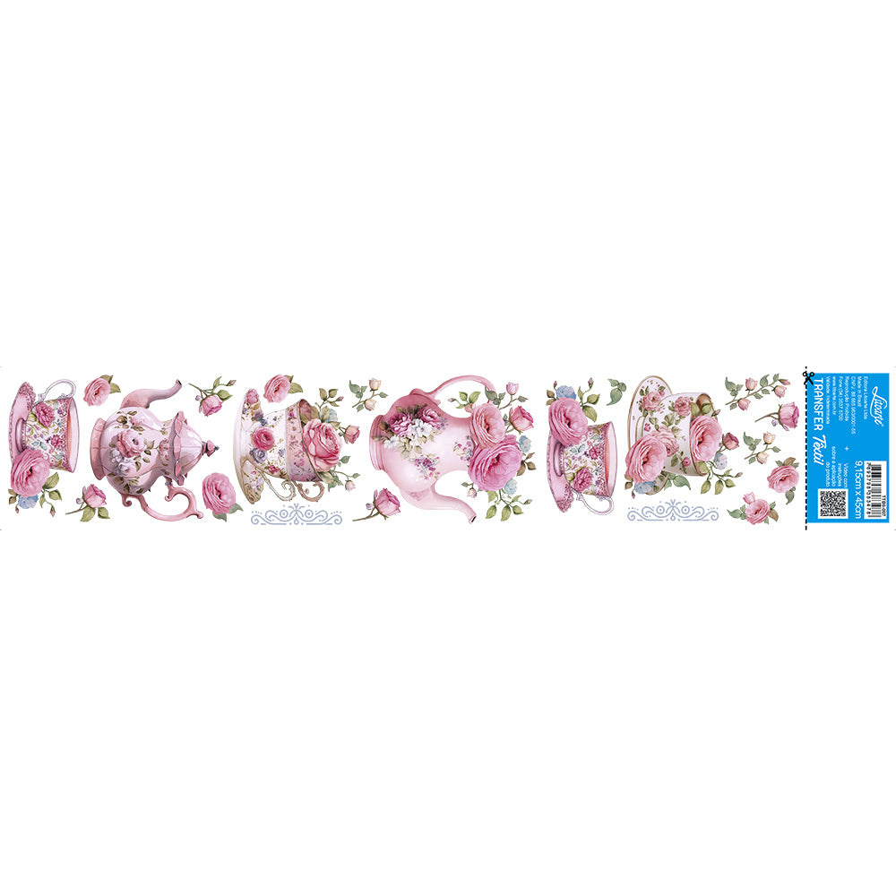 Transfer Têxtil Litoarte 45x9 TTB6-007 Barrado Bules Xícaras e Rosas