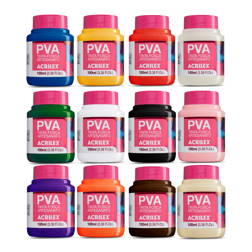 Kit 12 Tintas PVA Acrilex 100ml Fosca Artesanato