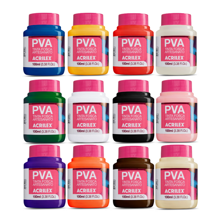 Kit 12 Tintas PVA Acrilex 100ml Fosca Artesanato