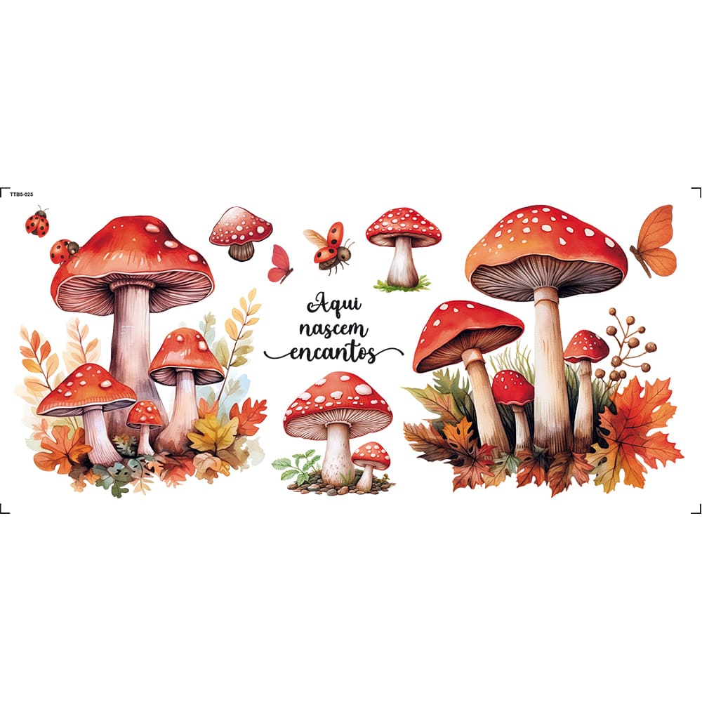 Transfer Têxtil 27,5x12,8cm TTB5-025 Barrado Cogumelos