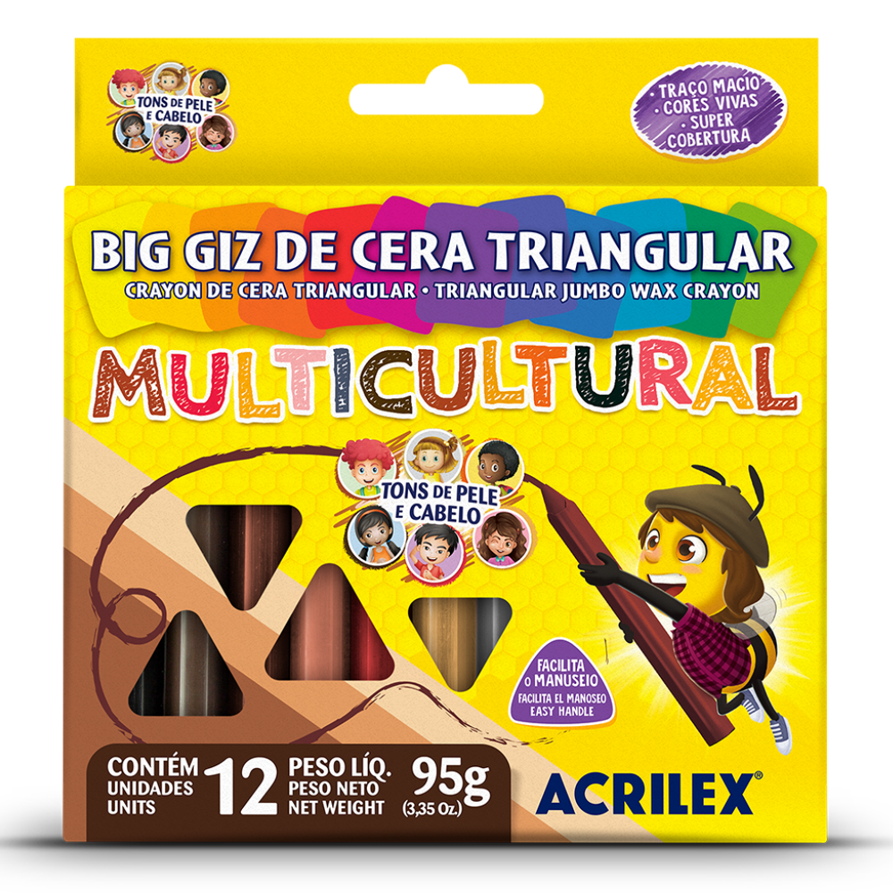 Big Giz de Cera Triangular Multicultural Acrilex com 12 unidades