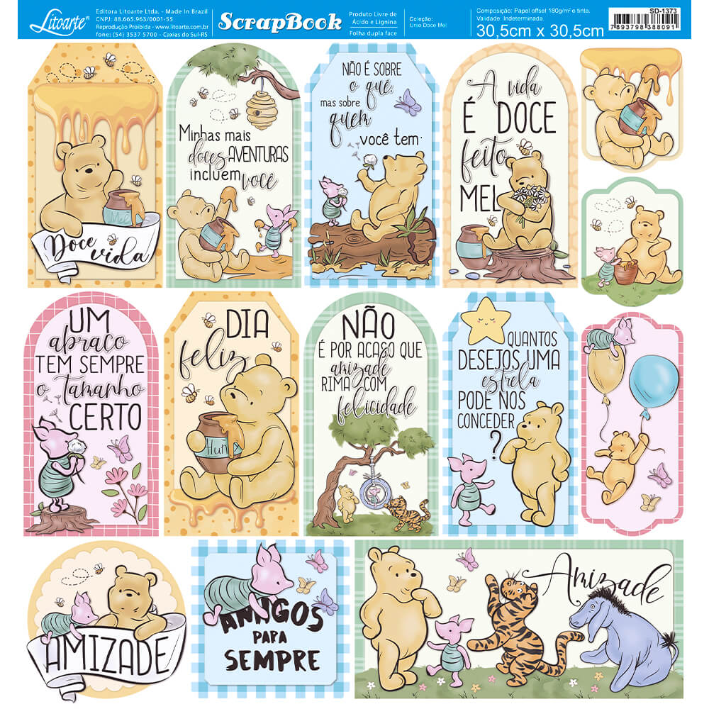 Papel Scrapbook Litoarte SD-1373 Urso Doce Mel 30,5x30,5cm