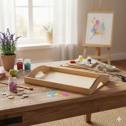 Bandeja em MDF Retangular Baixa com Alça 31x19,5x4cm