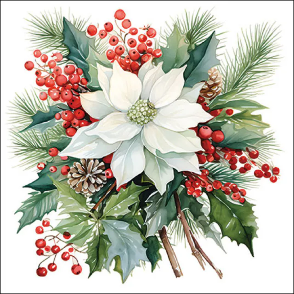 Guardanapo de Papel Decoupage 33x33 Natal Poinsettia Bouquet White 33319930