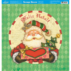 Papel Scrapbook Litoarte SDN-062 Natal Papai Noel Lozangos 30,5x30,5cm