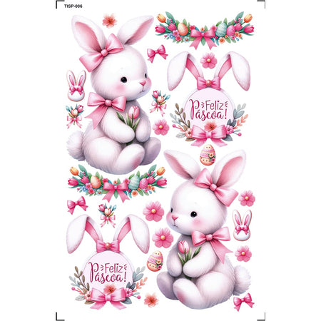 Transfer de Imagem 9,8x15cm TISP-006 Páscoa Coelhos Baby Rosa