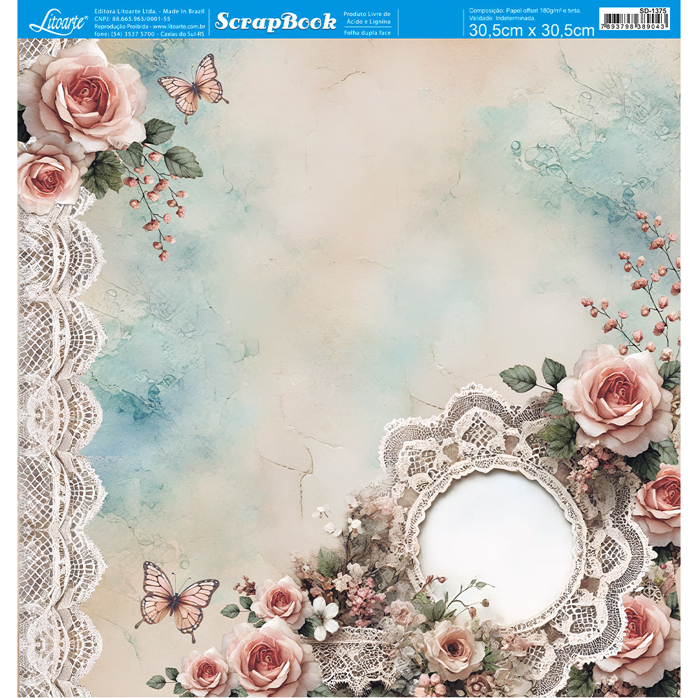 Papel Scrapbook Litoarte SD-1375 Conjunto Aconchego 30,5x30,5cm